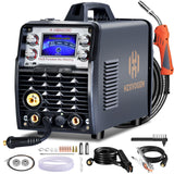 HZXVOGEN 200A Aluminum MIG Welder, 5 in 1 Multi-process Welding Machine 110V/220V Classless Flux Core Welder/Lift TIG/Stick Welder/Spot Welding/Spool Gun IGBT Inverter Welder Machine Large LCD Display