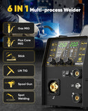 MIG250 Aluminum MIG Welder 6 in 1 LED Display Multi-process Welding Machine 110/220V IGBT Inverter Gas MIG/Gasless Flux Core/Lift TIG/Spot Welding/Stick ARC MMA/Spool Gun Welder Machine Large LED Display