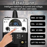 HZXVOGEN MIG185 Multifunctional MIG Welder 110V 220V 185A with Color LCD Display IGBT Inverter MIG MMA Lift TIG Stick Gas Mix Gases Gasless Flux Cored Wire Solid Core Wire Welding Machine